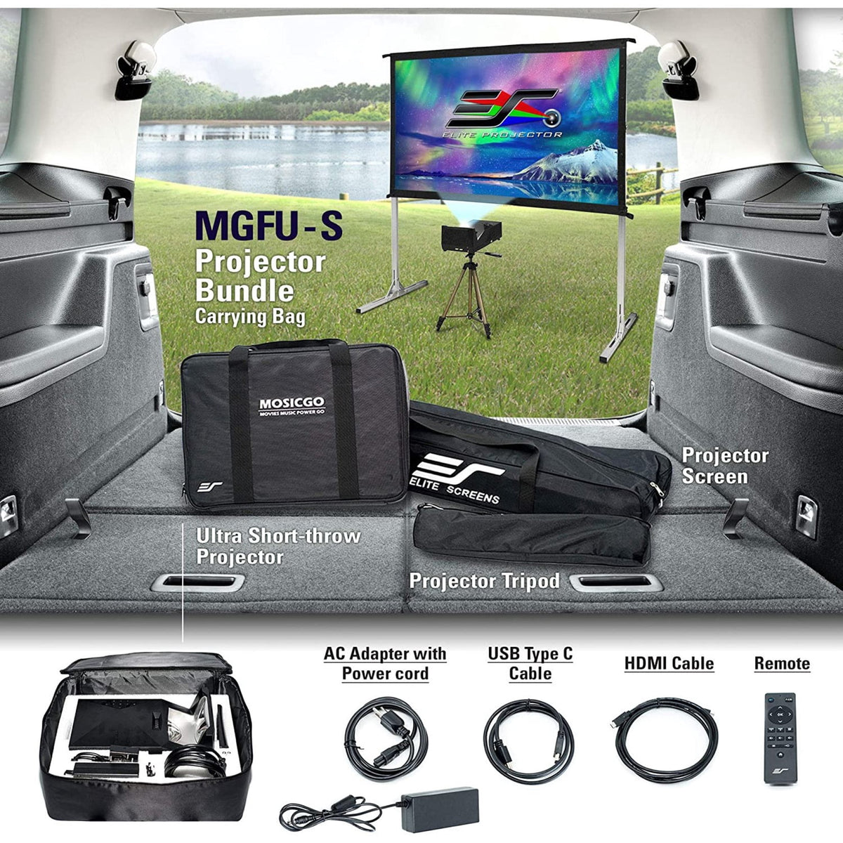 Elite Projector MosicGO Sport - DLP projector - RGB LED - portable - 1000 ANSI lumens - Full HD (1920 x 1080) - 1080p - ultra short-throw lens