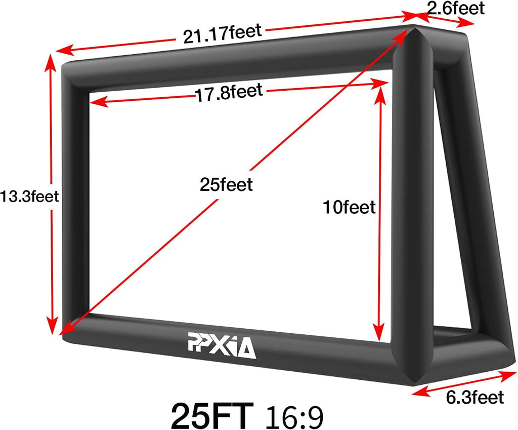 PPXIA 25FT Inflatable Projector Screen, Blowup Screen with Air Blower, Front/Rear Projection for Outdoors