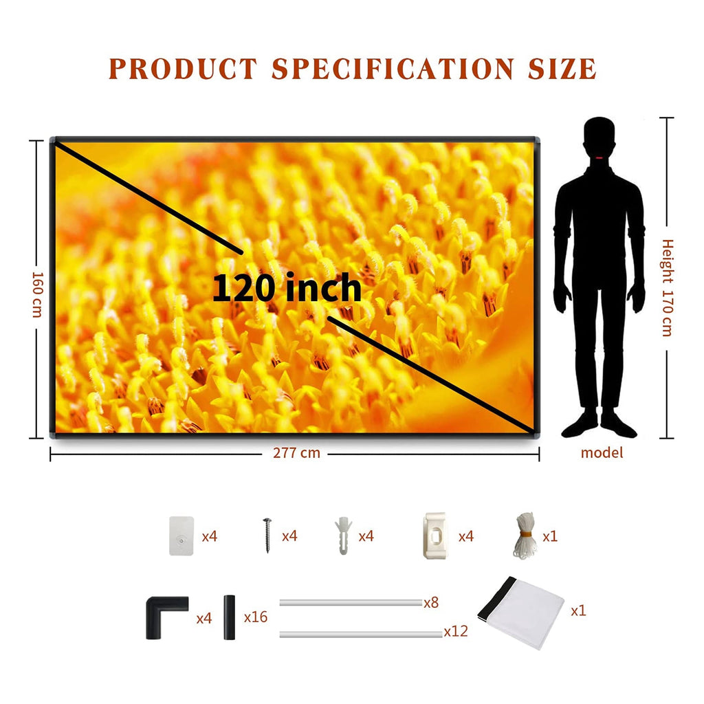 HOIN 120 inch Protable Outdoor Projector Screen 4K 16:9 HD Foldable Movies Screen with Frame