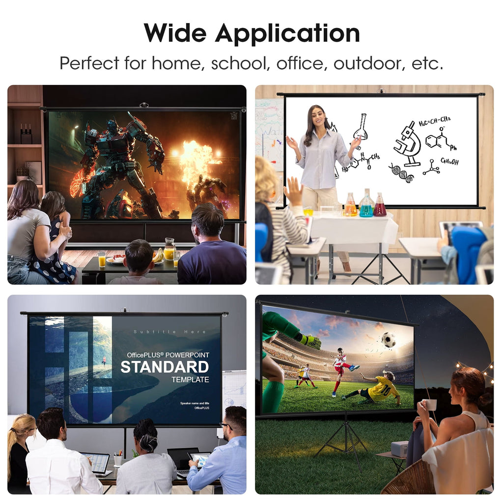 SCREENMAX Outdoor Projector Screen with Stand, 80 inch 16:9 4K HD Wrinkle-Free and Foldable Projection Screens for Outdoor Indoor