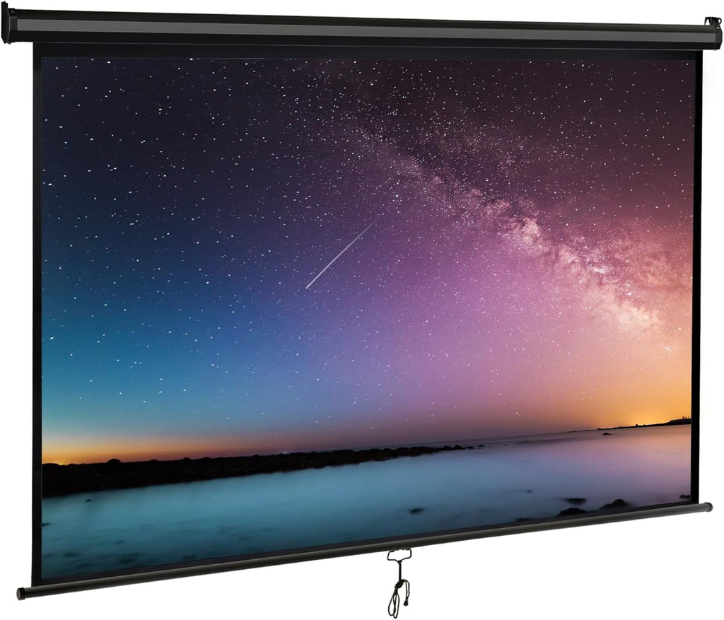 80'' 16:9 HD Projection Screen Foldable Anti-Crease Portable Projector Movie Screen Manual Pull Down for Home Theater Presentation Education Outdoor Indoor Public Display, Black