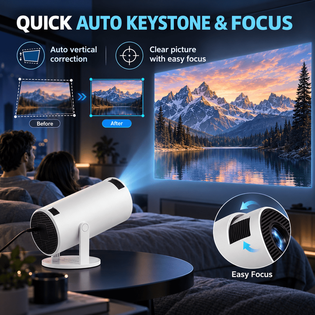 Merry Glow Christmas Projector, 4K HD Smart Projector, With WiFi And Bluetooth, 210° Rotatable Stand,Auto Keystone, Electronic Smart Projectors For Bedroom And Home Cinema
