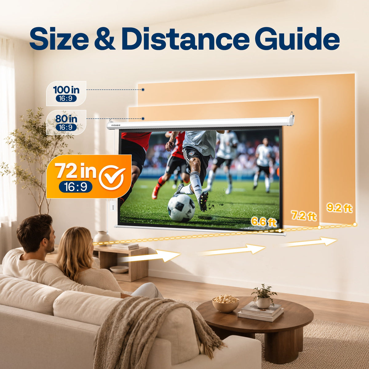 SPECSTAR Motorized Projector Screen with Remote, 16:9 84 Inch Auto Electric Projection Screen, HD 4K Movie Screen for Home Theater, Cinema, Office (73 x 41 Black)