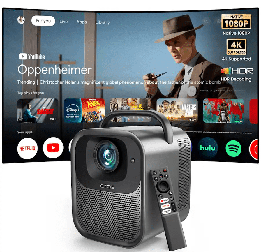 ETOE Seal Pro Smart Portable Movie Projector with Google TV,Officially Licensed Netflix,1080P FHD 4K Supported,1300lm,Auto Focus & Keystone,Dolby Audio