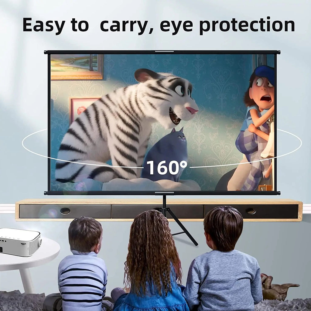 GAINVANE Projector Screen With Stand Foldable White Less Creases 100 inch Soft Double Sided Screen Home Theater Outdoor