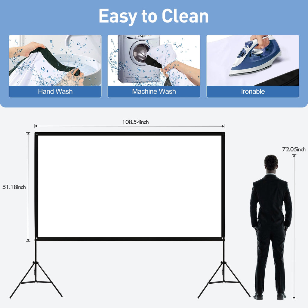 Outdoor Projector Screen with Stand, 100 inch 4K HD 16:9 Portable Movie Screen Wrinkle-Free Projection Screen with Carry Bag for Home Theater Movies Night