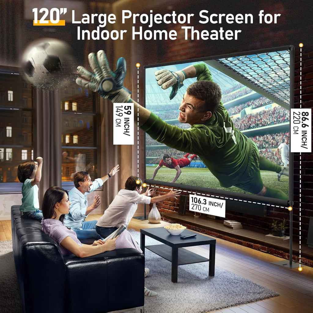 EMART 120in Projector Screen with Stand, 16:9 4K HD Portable Outdoor and Indoor Movie Screen, Heavy‑Duty Flat Base for Backyard,Party, Home Theater