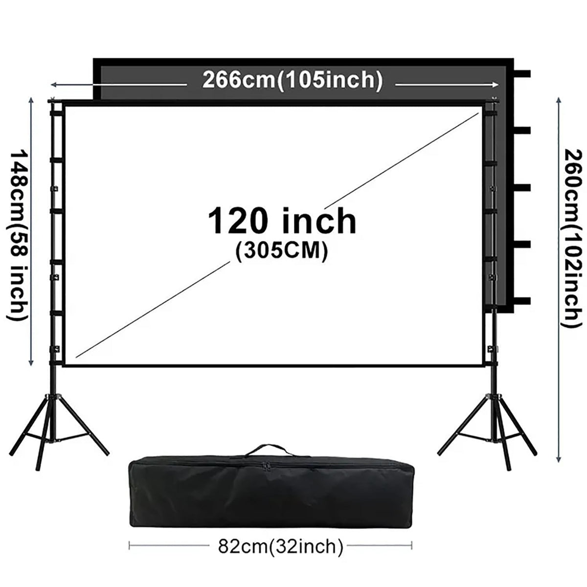 HVKDIEB Projector Screen With Stand Soft Grey Wrinkle-Free Anti-Light 160° Viewing Angle 120 in Reflective Screen Outdoor