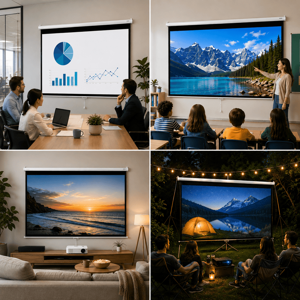 HVKDIEB Manual Pull Down Projector Screen 84 inch 16:9 Retractable Projector Screens for Movie Home Theater Cinema Office Video Game, White