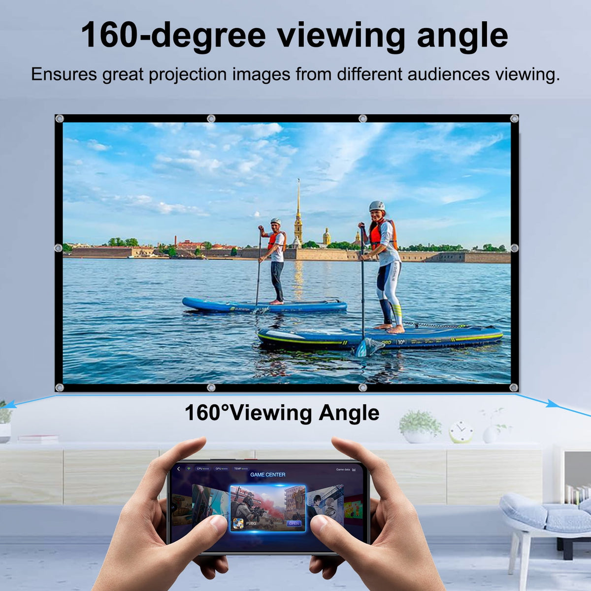 250 inch Outdoor Projector Screen,Foldable Washable Indoor Portable Projection Screen Projector 4K 16:9 HD Rear Front Movies Screen for Backyard Home Theater Office