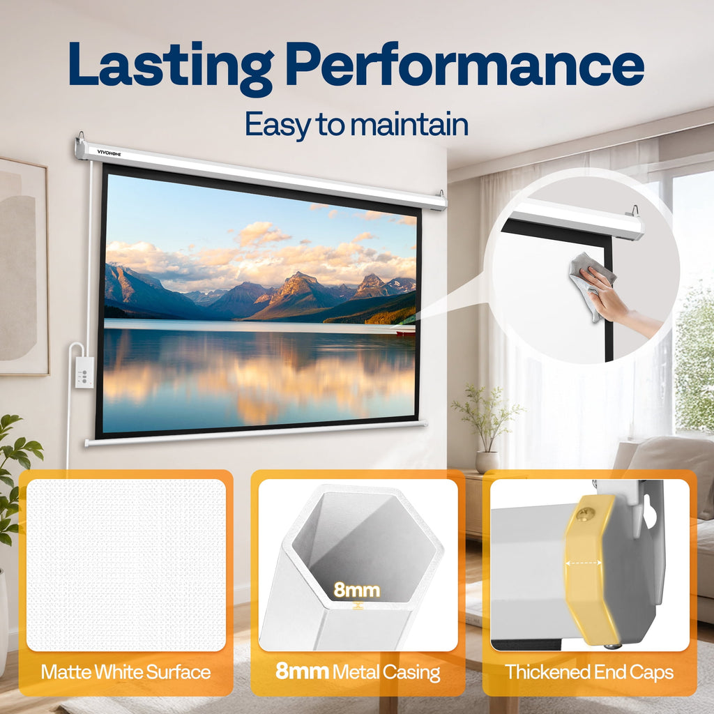 SPECSTAR Motorized Projector Screen with Remote, 16:9 84 Inch Auto Electric Projection Screen, HD 4K Movie Screen for Home Theater, Cinema, Office (73 x 41 Black)