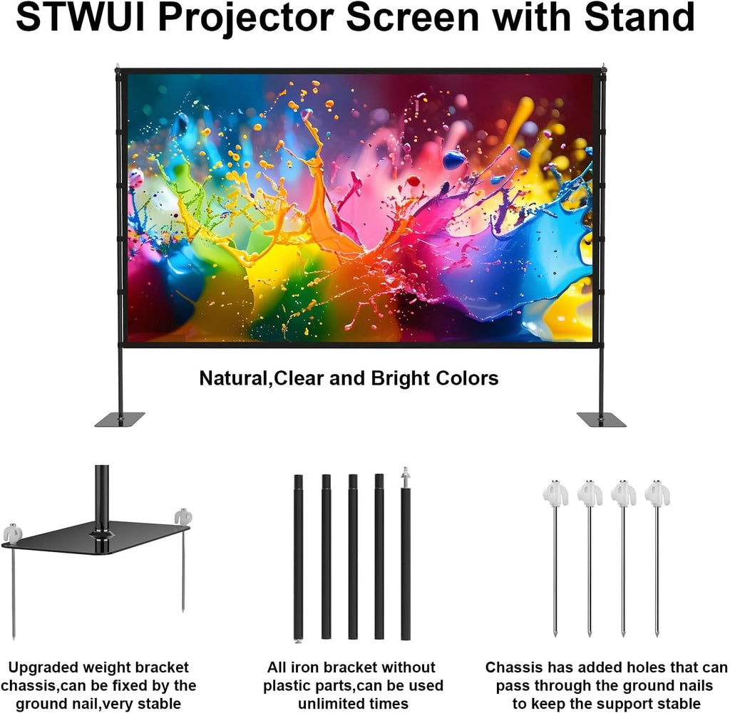 Projector Screen with Stand - 100 Inch Outdoor Projector Screen Portable Projector Screens 16:9 4K HD Outdoor Movie Screen with Carry Bag Can Enjoy Home Theater Projection Screen