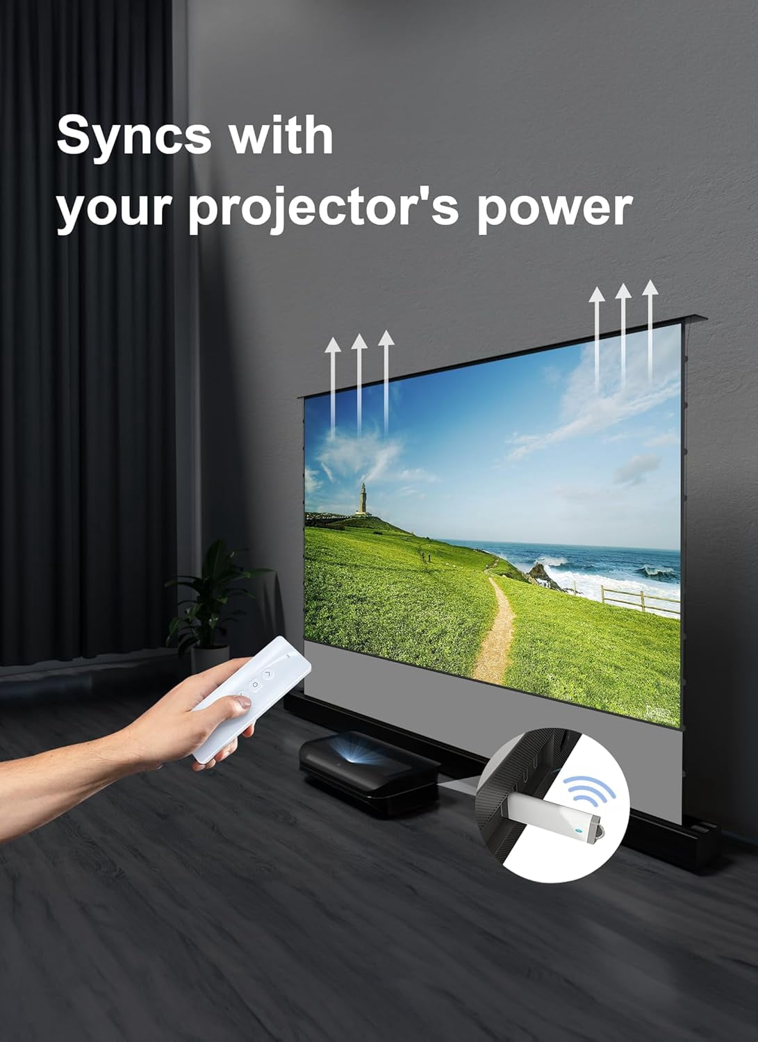 MW-F220 120" Motorized Floor Rising Matte Projector Screen ，4K/8K Ultra HD，Long/Short/Ultra-Short Throw Compatible