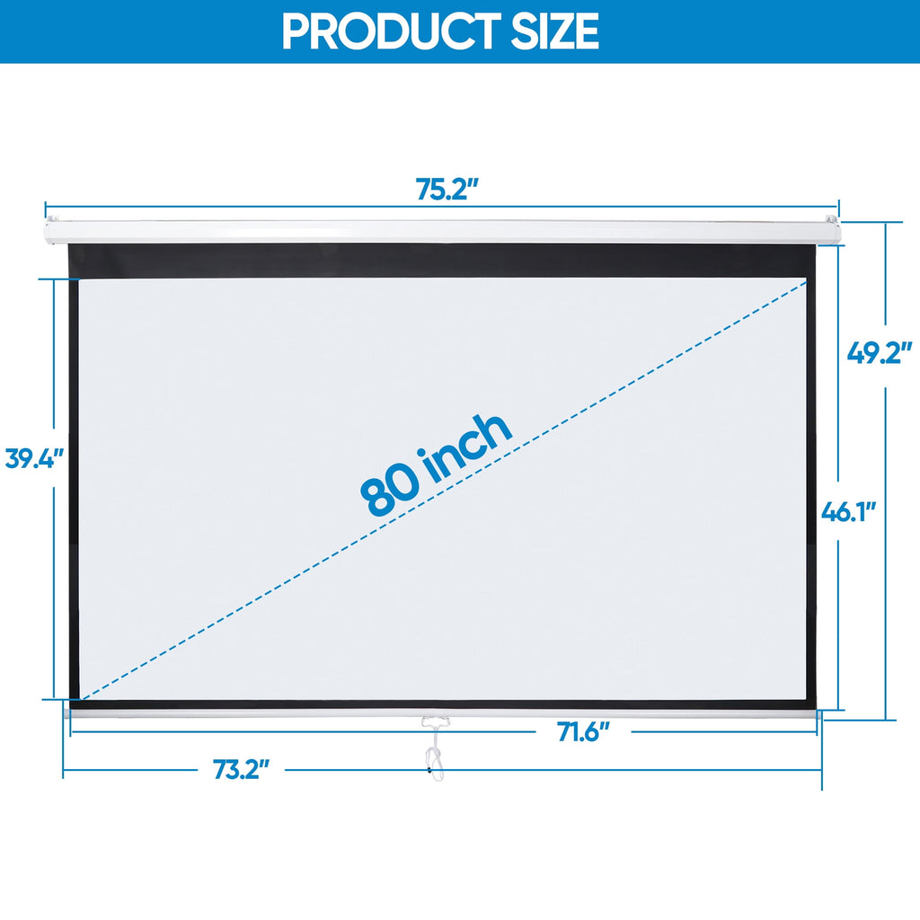 HomGarden 80inch 16:9 Portable Projector Screen 1080P HD 4K Folding Anti-Crease Movie Screen, White