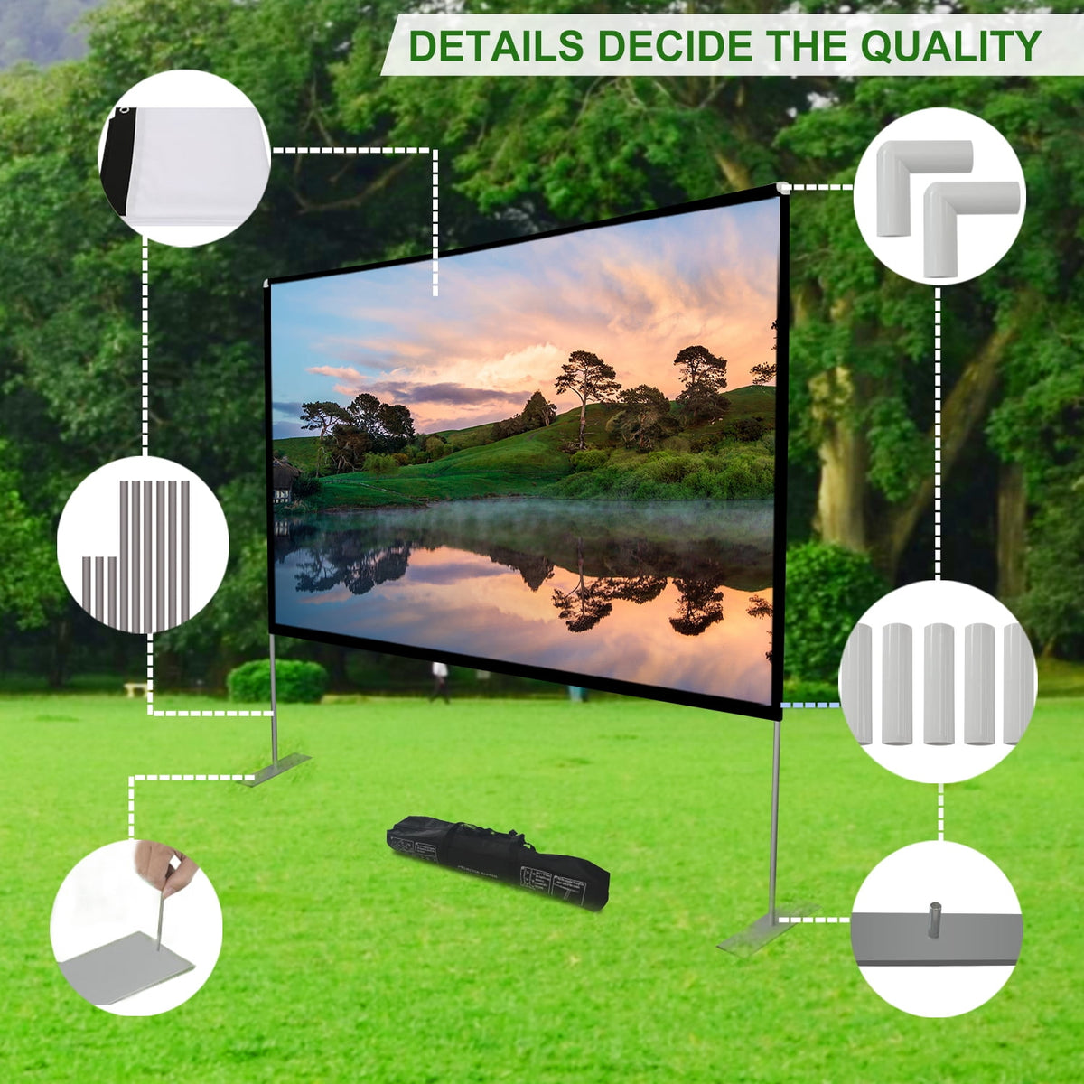 SKERELL Deal for 100 inch Portable Projector Screen with Stand,4K 16:9 Outdoor Movie Screen with Carry Bag