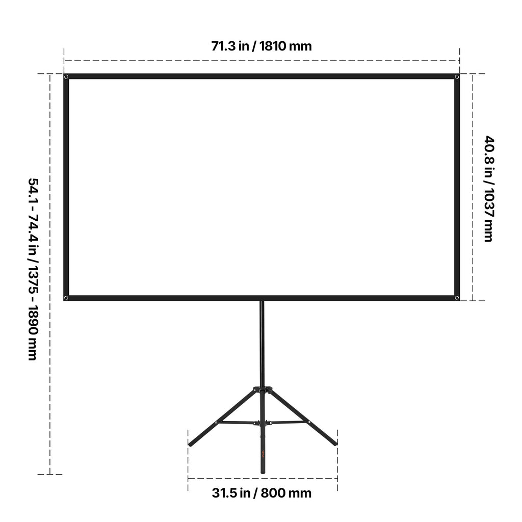 VEVOR Projector Screen with Stand, 80 Inch 160° Wide Angle Indoor Outdoor Projection Screen,16:9 4K HD Wrinkleless Portable Tripod Screens with Carry Bag,for Movie Home Theater Office Presentation