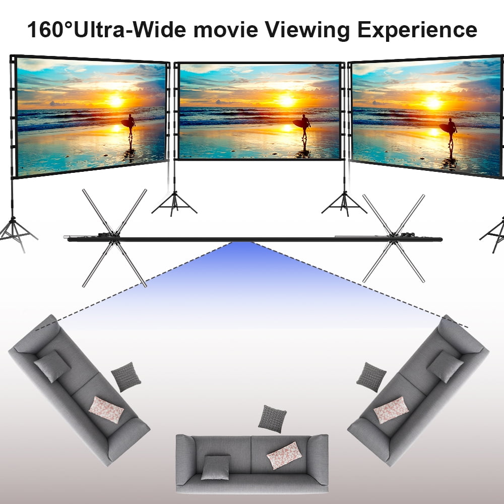 GAINVANE 120 inch Projector Screen with Stand,16:9 HD 4K Indoor Outdoor, Free Standing, Foldable Portable Projection Movie Screens