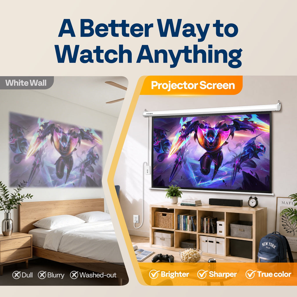SPECSTAR Motorized Projector Screen with Remote, 16:9 84 Inch Auto Electric Projection Screen, HD 4K Movie Screen for Home Theater, Cinema, Office (73 x 41 Black)