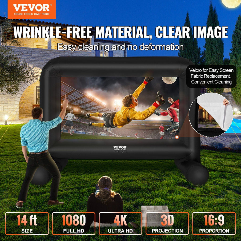 VEVOR Inflatable Movie Screen, 14 FT (168inch)Inflatable Projector Screen for Outside with Blower and Carrying Bag, Front/Rear Projection, Oxford Fabric Blow Up Screen