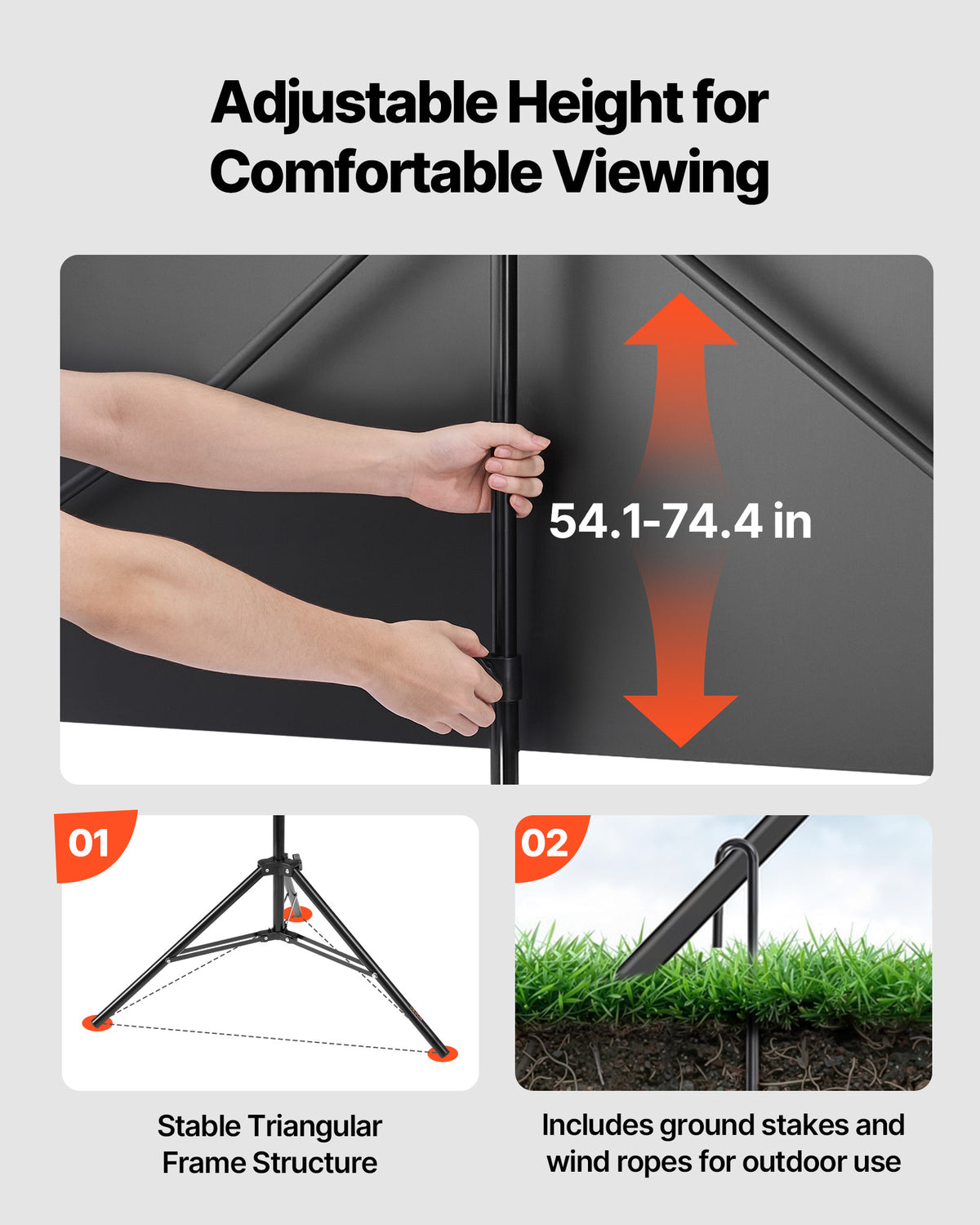 VEVOR Projector Screen with Stand, 80 Inch 160° Wide Angle Indoor Outdoor Projection Screen,16:9 4K HD Wrinkleless Portable Tripod Screens with Carry Bag,for Movie Home Theater Office Presentation
