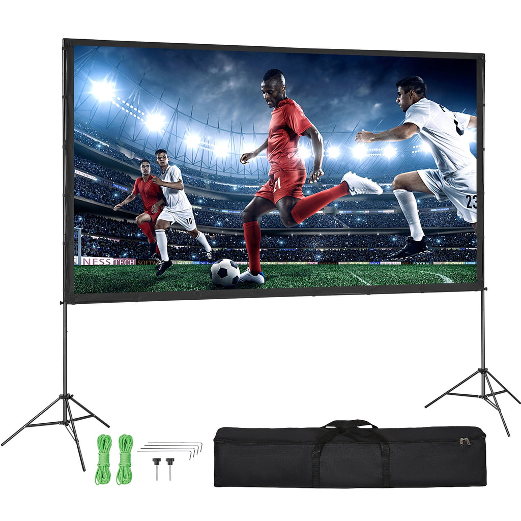 KFFKFF 100" Portable Projector Screen with Stand, 16:9, HD, 4K, Movie Screen Featuring Wrinkle-Resistant Design, for Indoor and Outdoor Use.