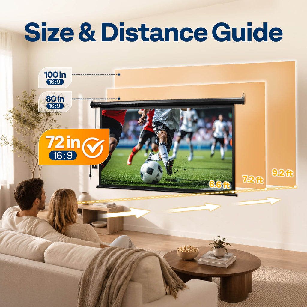 SPECSTAR Motorized Projector Screen with Remote, 16:9 84 Inch Auto Electric Projection Screen, HD 4K Movie Screen for Home Theater, Cinema, Office (73 x 41 Black)