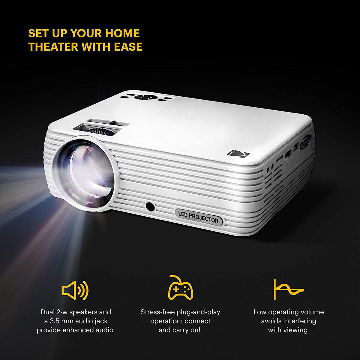 Kodak Flik X4 1080p Home Projector, Portable LED Projector & Home Theater up to 150”