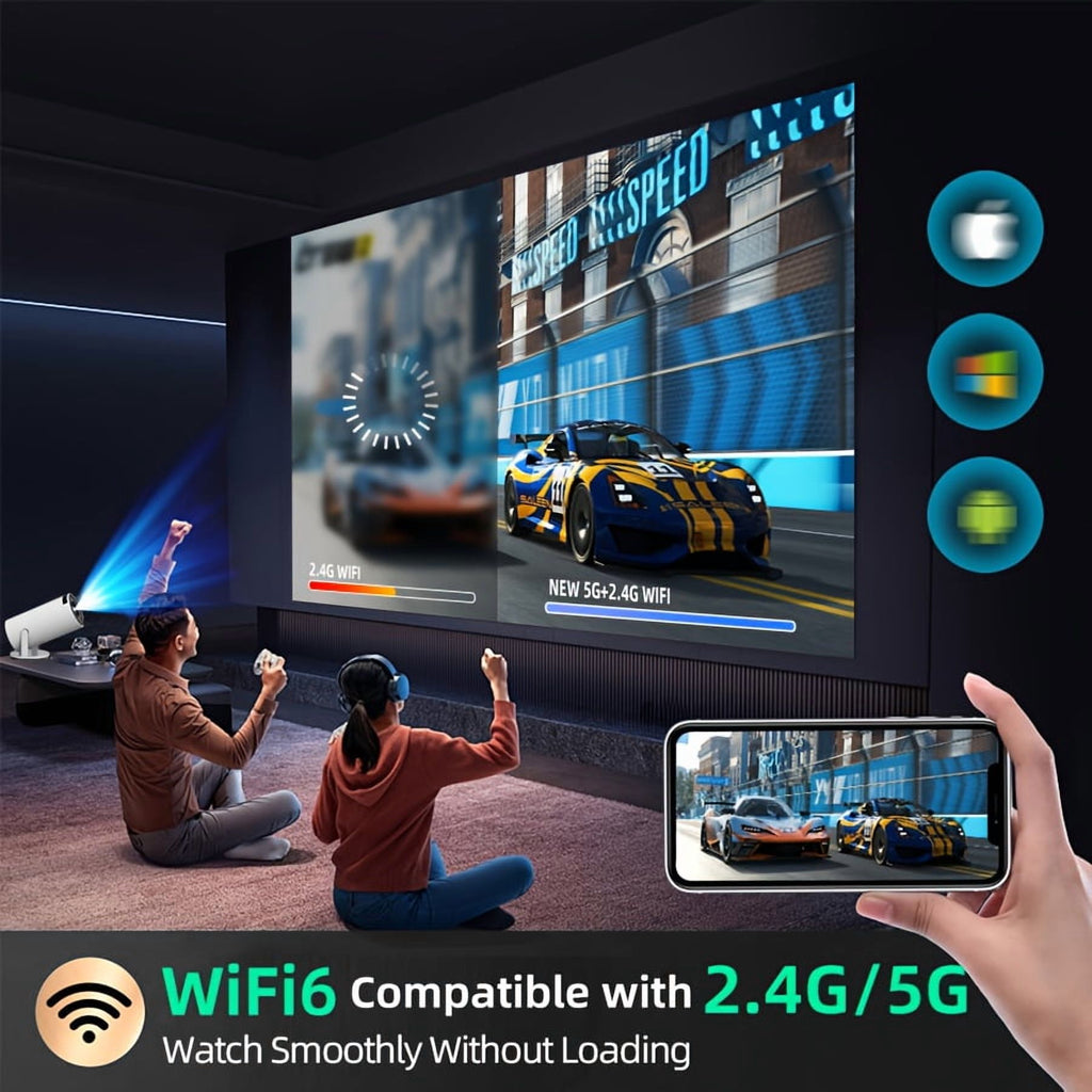 2025 Ultra HD 5G smart Projector, native 1080P Home Theater, 180° Rotation for Wall Projection, Wireless Casting from Phone/PC, for Online Class, Fitness, Office, Camping, Living & Bedroom