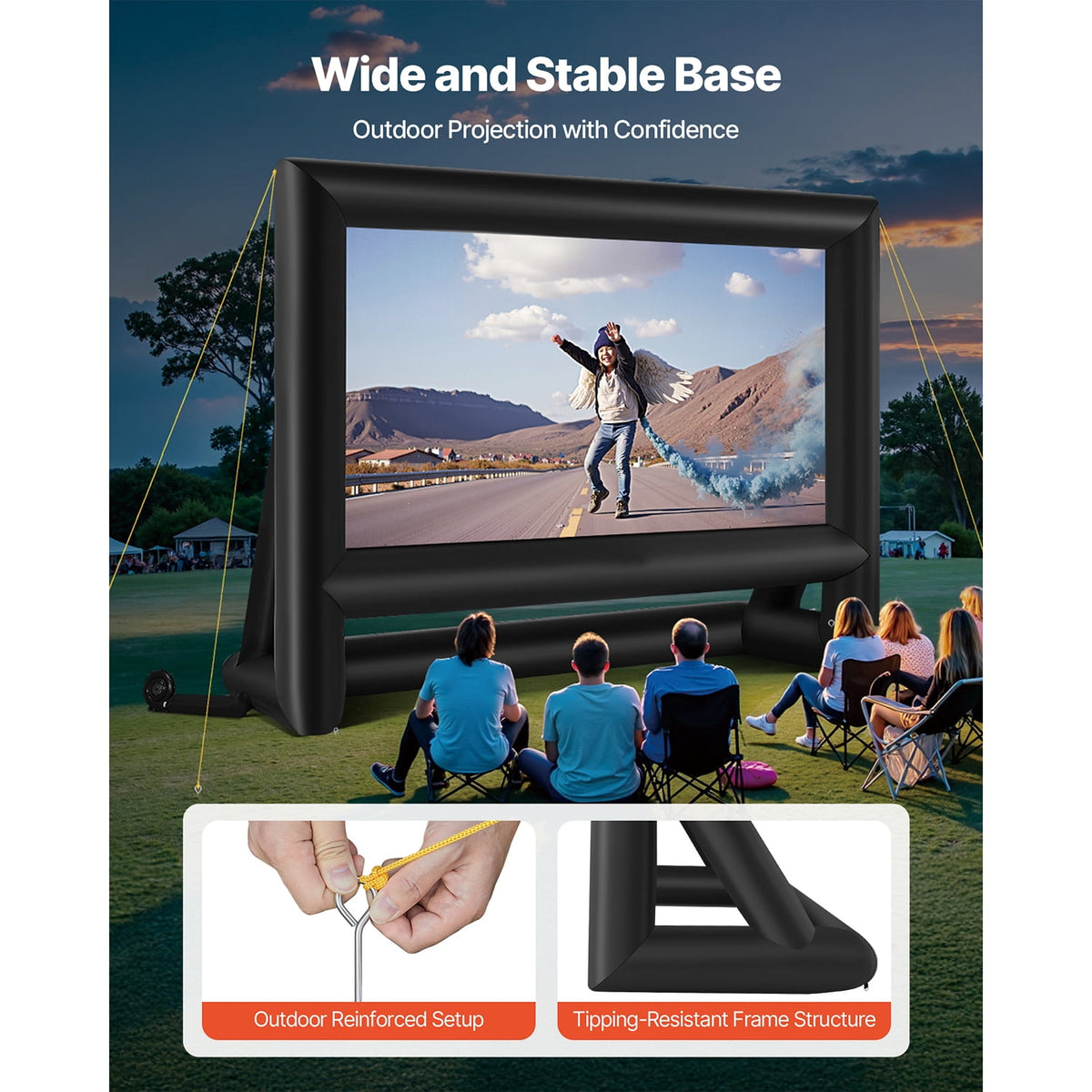 KFFKFF 20FT Inflatable Movie Screen with Storage Bag, 16:9 Projection Screen for Outdoor Events, Backyard Entertainment, and Home Theater Setup