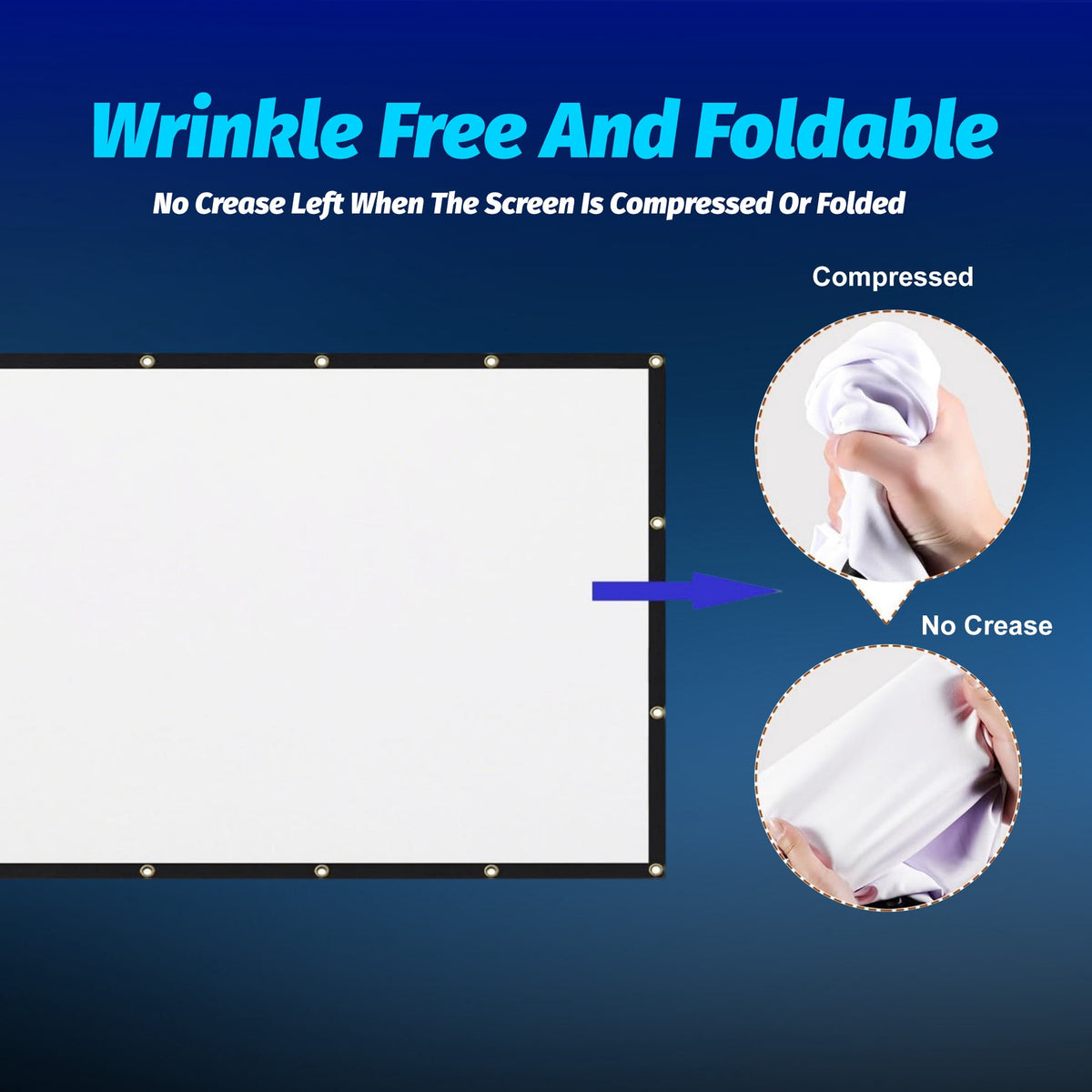 BDQ Projector Screen 120-Inch, 16:9, Front & Rear Projection, Portable Wrinkle-Free.