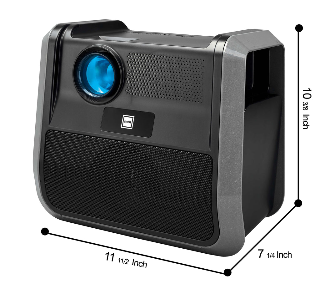 RCA RPJ060 Projector 150" Portable 1080p LED/LCD | Rechargeable Battery | Built-in Handles and Speaker - Black/Gray