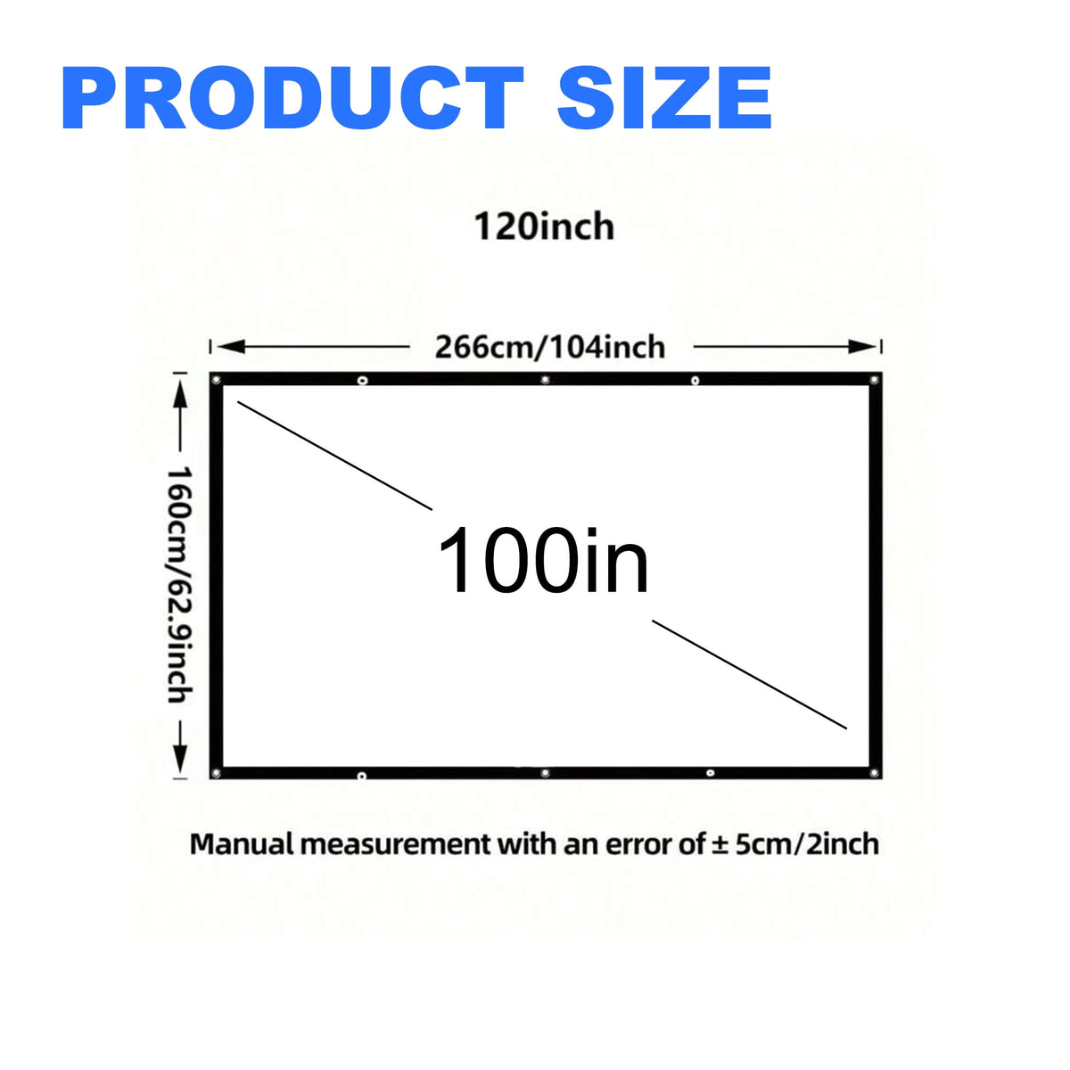 BDQ Projector Screen 100-Inch, 16:9, Front & Rear Projection, Portable Wrinkle-Free.