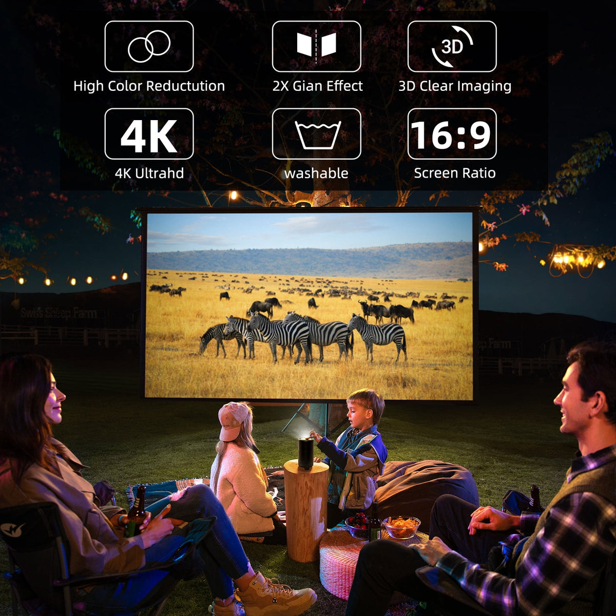 120 inch Projector Screen 16:9 Foldable Anti-Crease Portable Projector Movies Screens for Home Theater Outdoor Indoor Support Double Sided Projection