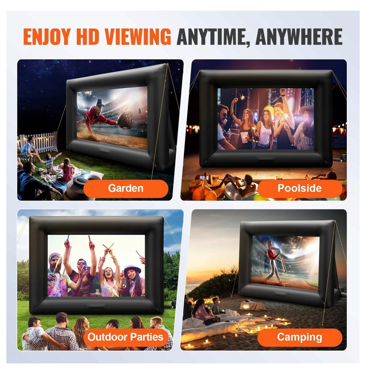 24FT Inflatable Movie Screen Projector Screen, 288inch Outdoor Backyard Theater with 360W Blower, Portable Blow Up Projector Screen for Films, Games