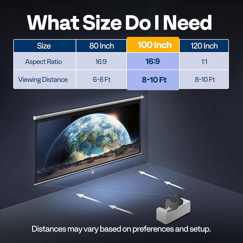 SPECSTAR 80 inch Manual Pull Down Projector Screen, 16:9 HD Retractable Projector Screens for Movie Home Theater Cinema Office Video Game, Black