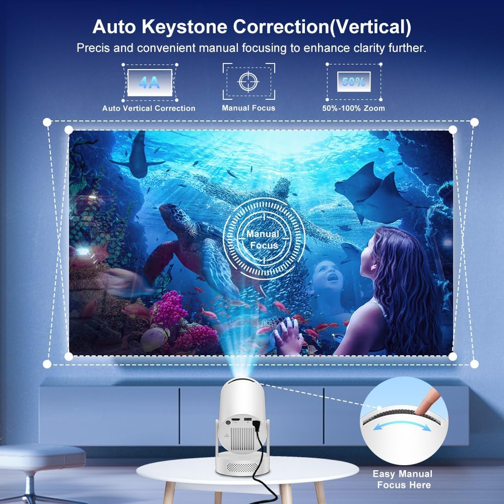 Mini Projector 4K, WiFi & Bluetooth 5.4, Built-in Apps, Auto Keystone