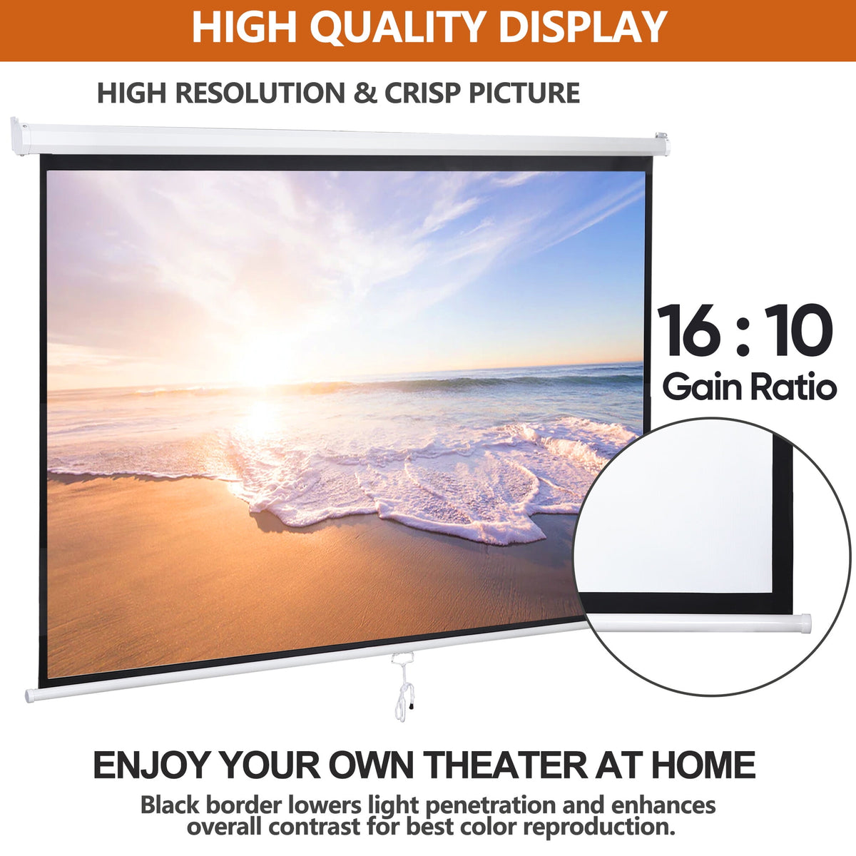 Superdeal Wall Mount 100" Auto-Lock Projector Screen, Matte White
