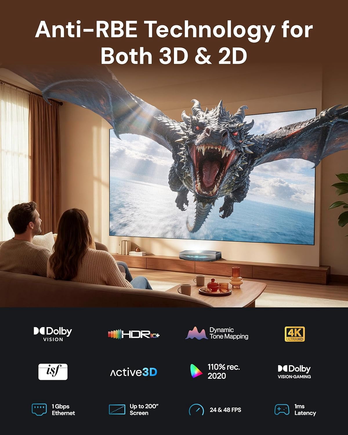 Aetherion Max 4K 3D ultra short throw projector & 120" Cinematic Screen Bundle