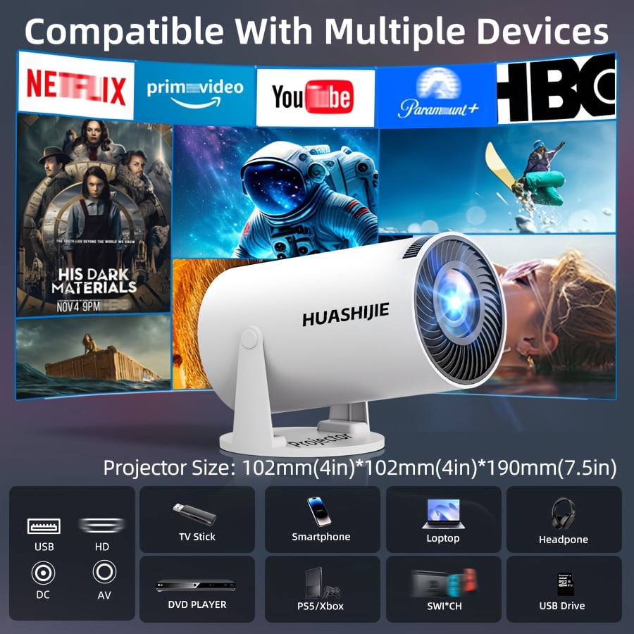 2025 Ultra HD 5G smart Projector, native 1080P Home Theater, 180° Rotation for Wall Projection, Wireless Casting from Phone/PC, for Online Class, Fitness, Office, Camping, Living & Bedroom