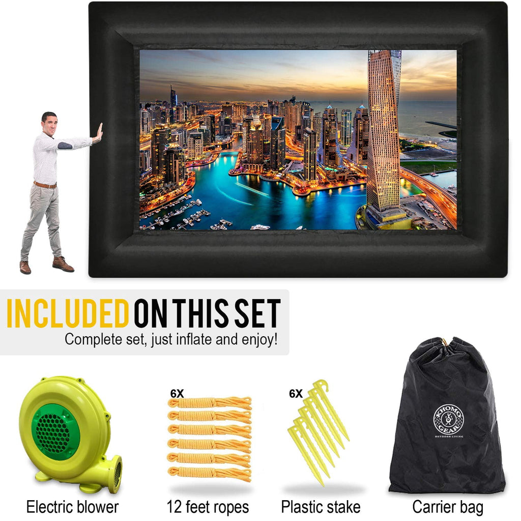 Jumbo 20 Feet Inflatable Outdoor and Indoor Theater Projector Screen - Includes Inflation Fan, Tie-Downs and Storage Bag - Updated Version