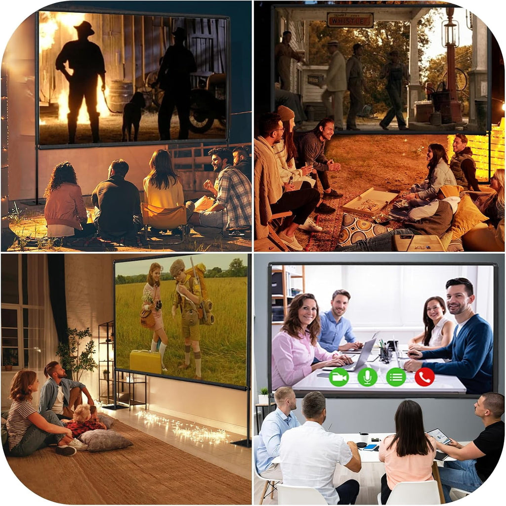 EMART 120in Projector Screen with Stand, 16:9 4K HD Portable Outdoor and Indoor Movie Screen, Heavy‑Duty Flat Base for Backyard,Party, Home Theater