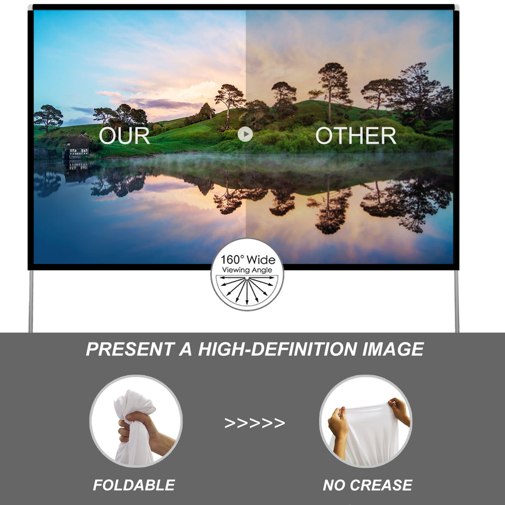 SKERELL Deal for 100 inch Portable Projector Screen with Stand,4K 16:9 Outdoor Movie Screen with Carry Bag