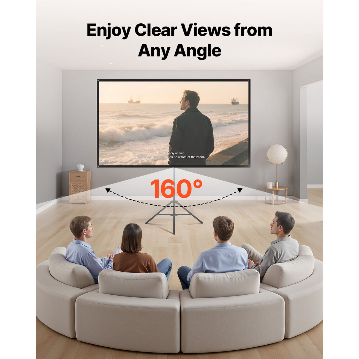 KFFKFF 80-Inch Projector Screen with Stand, 16:9 4K HD Portable Tripod Screen, Wrinkle-Resistant with 160° Viewing Angle, Includes Carry Bag for Indoor and Outdoor Use, Ideal for Movies, Home Theater