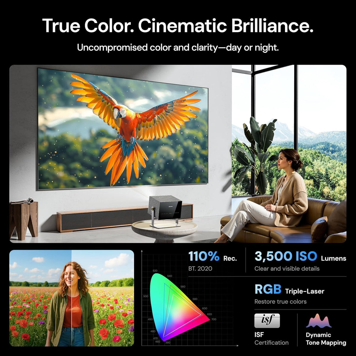 Valerion VisionMaster Max 4K Laser Projector with Ceiling Mount and DLP Link 3D Glasses(4 Pack）