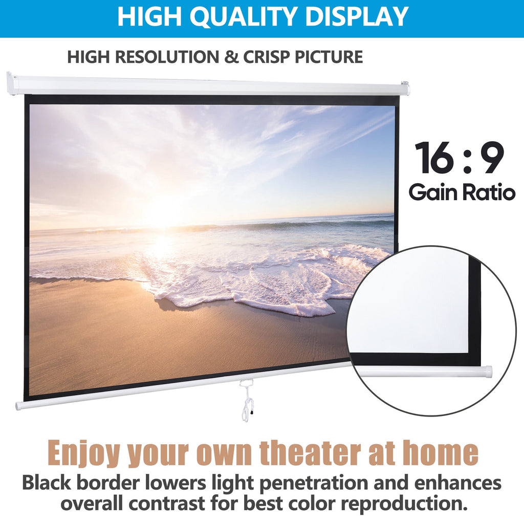 SuperDeal HD 100in Projection Screen 16:9 Auto-Lock Projector 160° View Angle Matte White