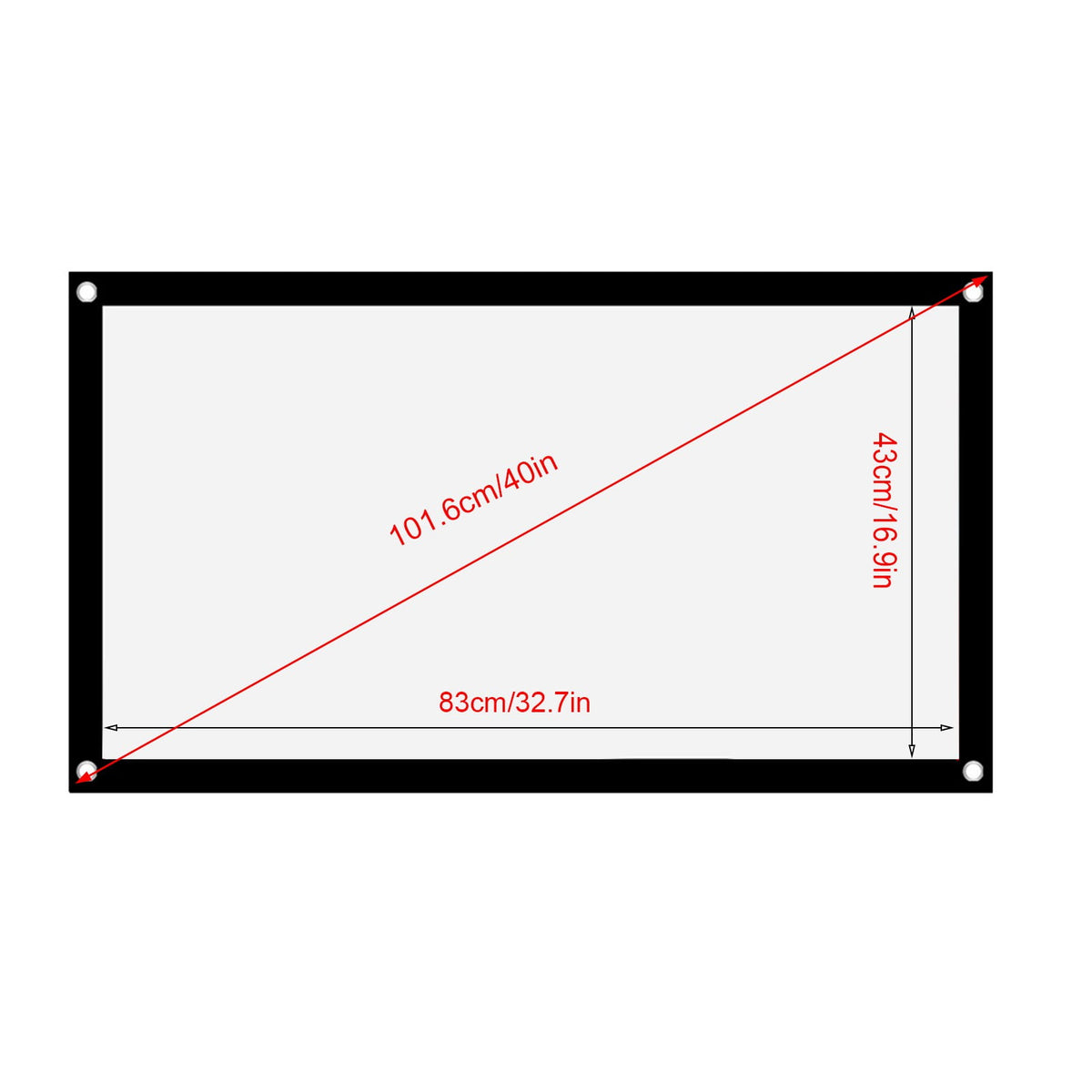 BIMZUC 40 inches / 101.6 cm 16:9 Thicken Portable Non Crease Soft White Polyester Projector Curtain Projection Screen 1.4-2.3 Meters Viewing Distance for Home Theater Indoor Outdoor
