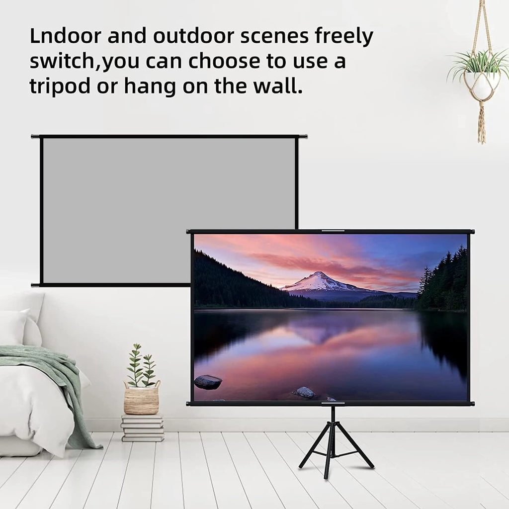 GAINVANE Projector Screen With Stand Metal Grey Anti-Light 84 inch For Home Theater Outdoor Bracket Projection Screen
