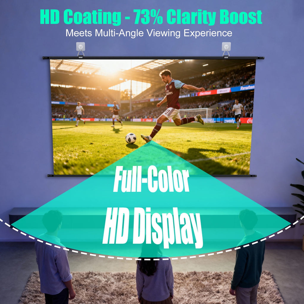 XIAOHUI 100 inch Projector Screen, Portable Movie Projector Screen for Outdoor Indoor with 3 pcs Adhesive Hook, 4K Hanging Projection Screen for Room Wall, No Drilling, Anti-Glare Coating , 16:9 HD
