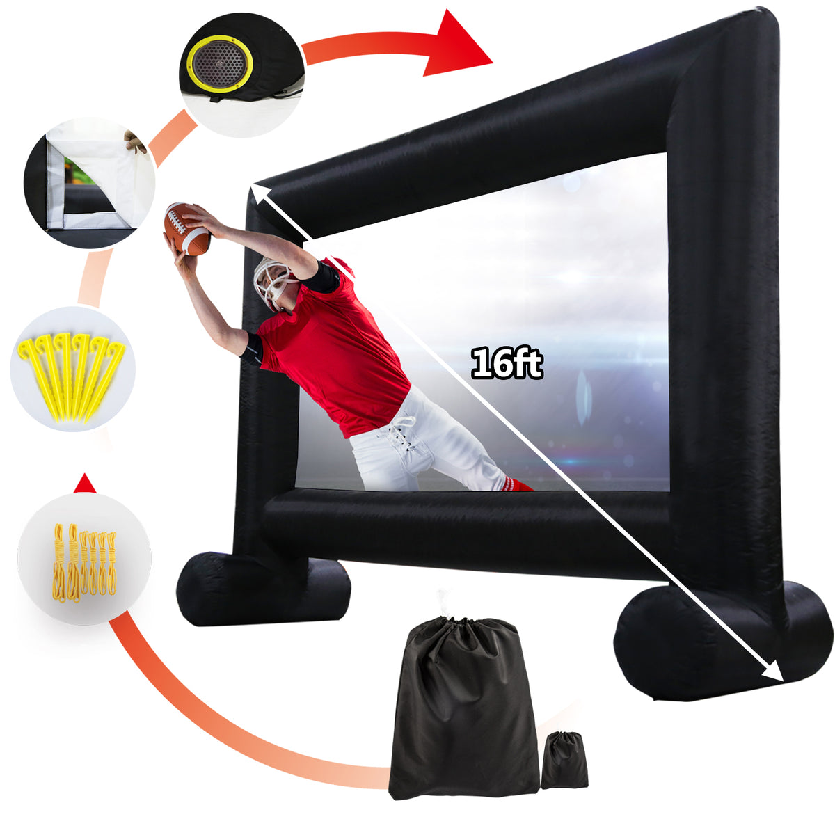 14 Feet Inflatable Projector Screen Outside Blow Up Movie Screen- Includes Inflation Fan, Tie-Downs and Storage Bag- Great for Outdoor Party Backyard Pool Fun