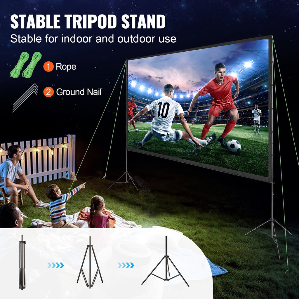 SKYSHALO 150" Projector Screen, 4K Portable Movie Screen, HD, 16:9, Perfect for Home Theater, Outdoor, Indoor
